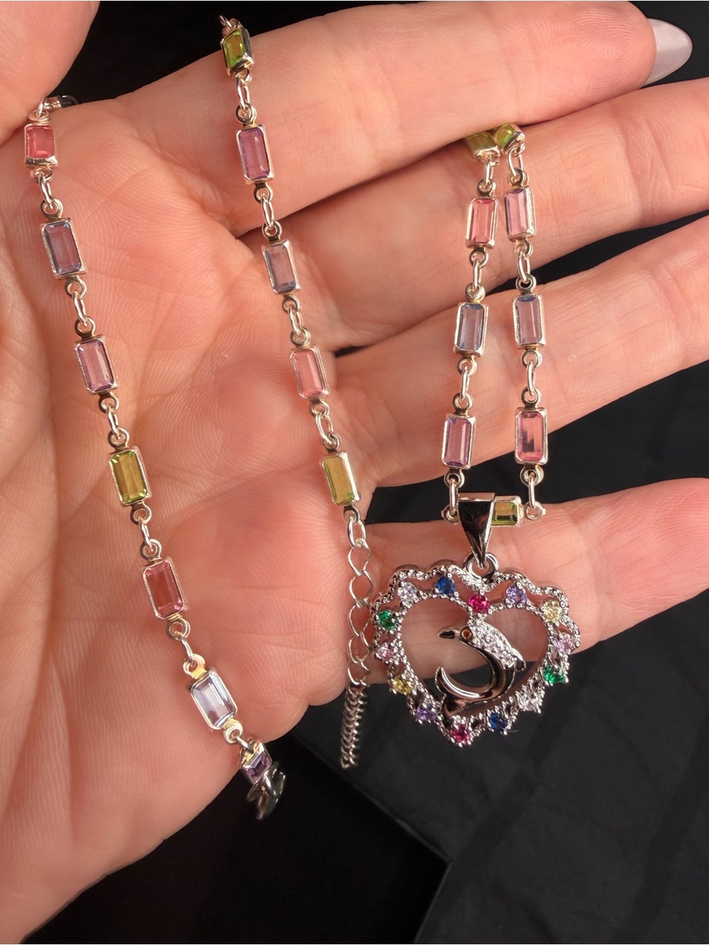 18K Gold Filled Dolphin Heart Necklace | Rainbow AAA CZ